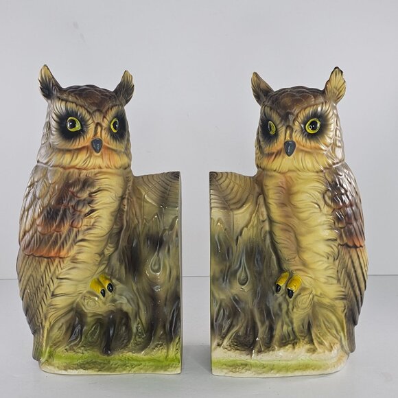 Vintage Wales Japan Owl Ceramic Bookends Hand Painted Collectible Home Decor 8 I - Picture 2 of 11